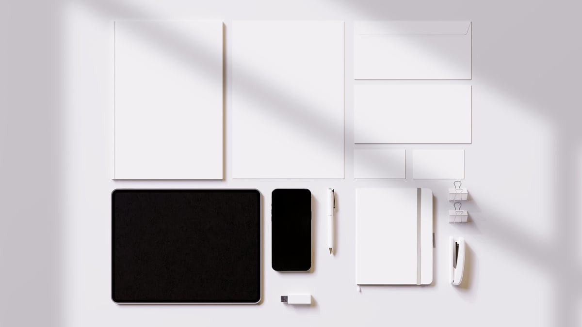 Branding stationery set mockup with smartphone and tablet included