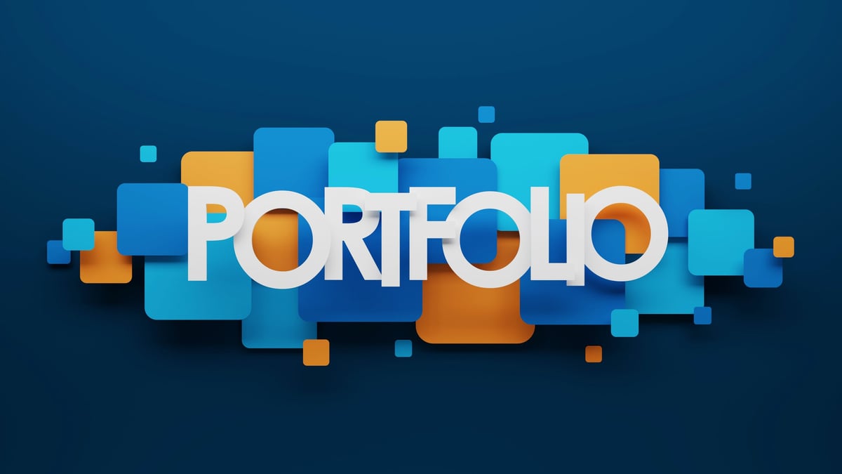 PORTFOLIO blue and orange typography banner